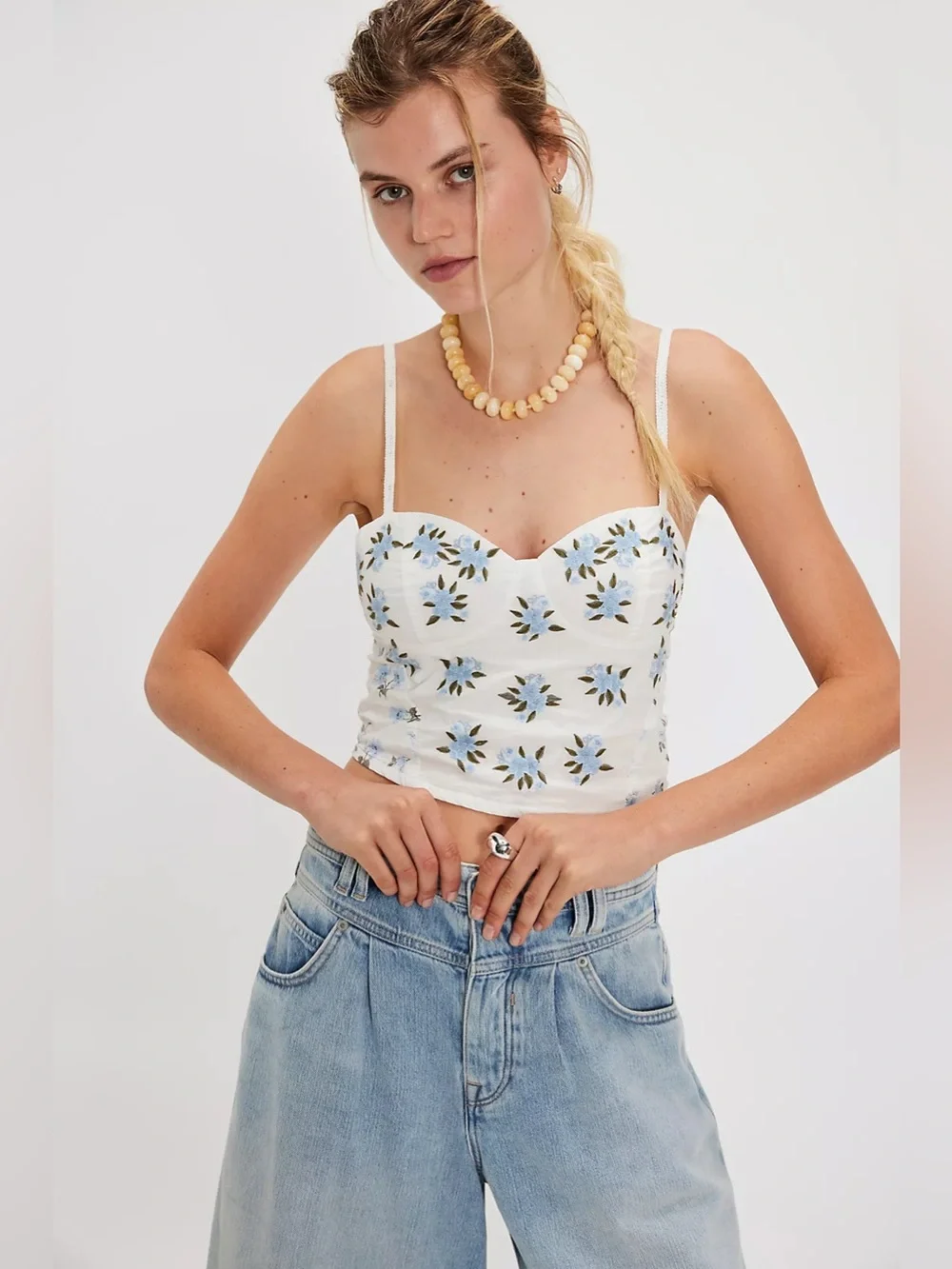 NWT! FP Free People Wild Flowers Embroidered Bustier Sz Small